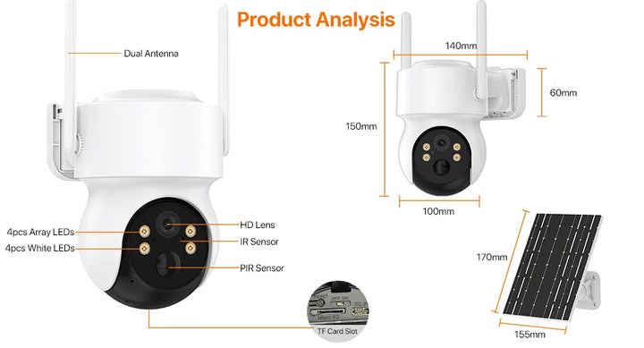 4MP Solar-Powered Wi-Fi Security Camera with PIR Motion Detection & Night Vision