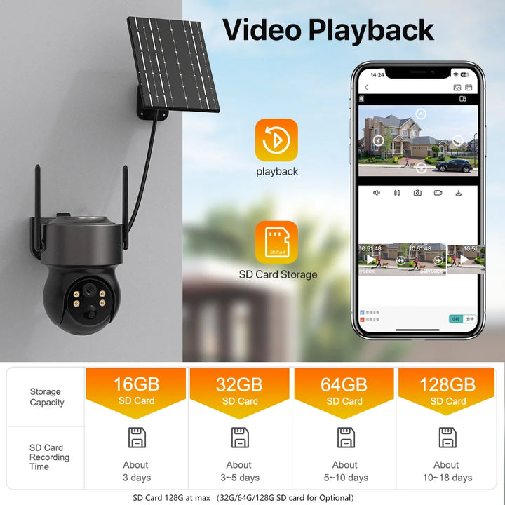 4MP Solar-Powered Wi-Fi Security Camera with PIR Motion Detection & Night Vision