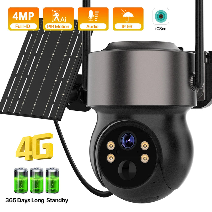 4MP Solar-Powered Wi-Fi Security Camera with PIR Motion Detection & Night Vision