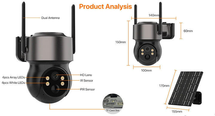 4MP Solar-Powered Wi-Fi Security Camera with PIR Motion Detection & Night Vision